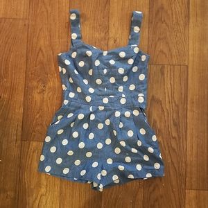 Blue/white polka dot day romper